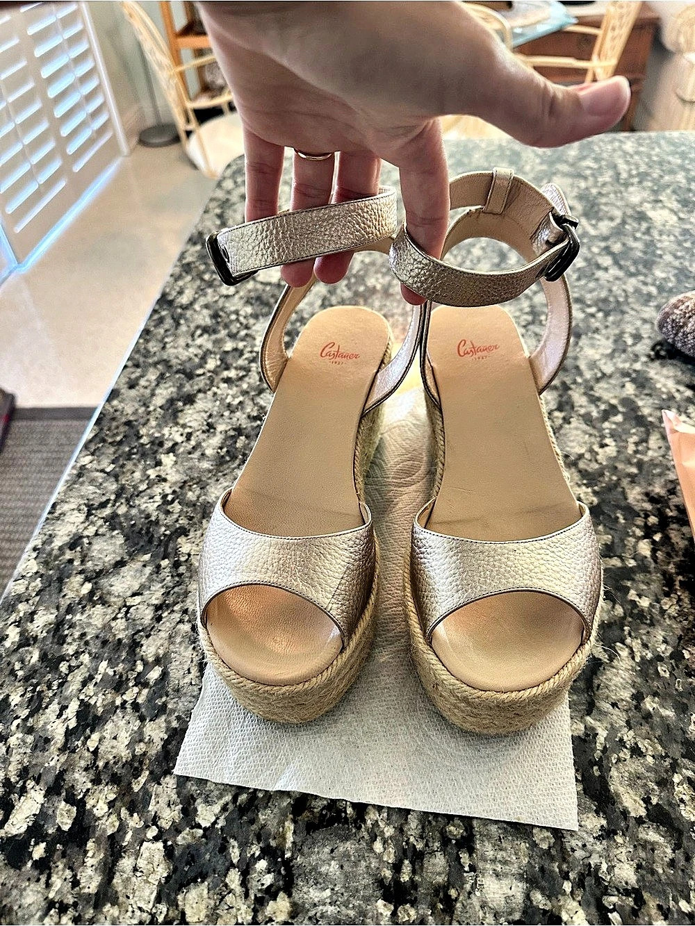 Castaner Silver Ankle Strap Wedge Sandals Like New US 8
